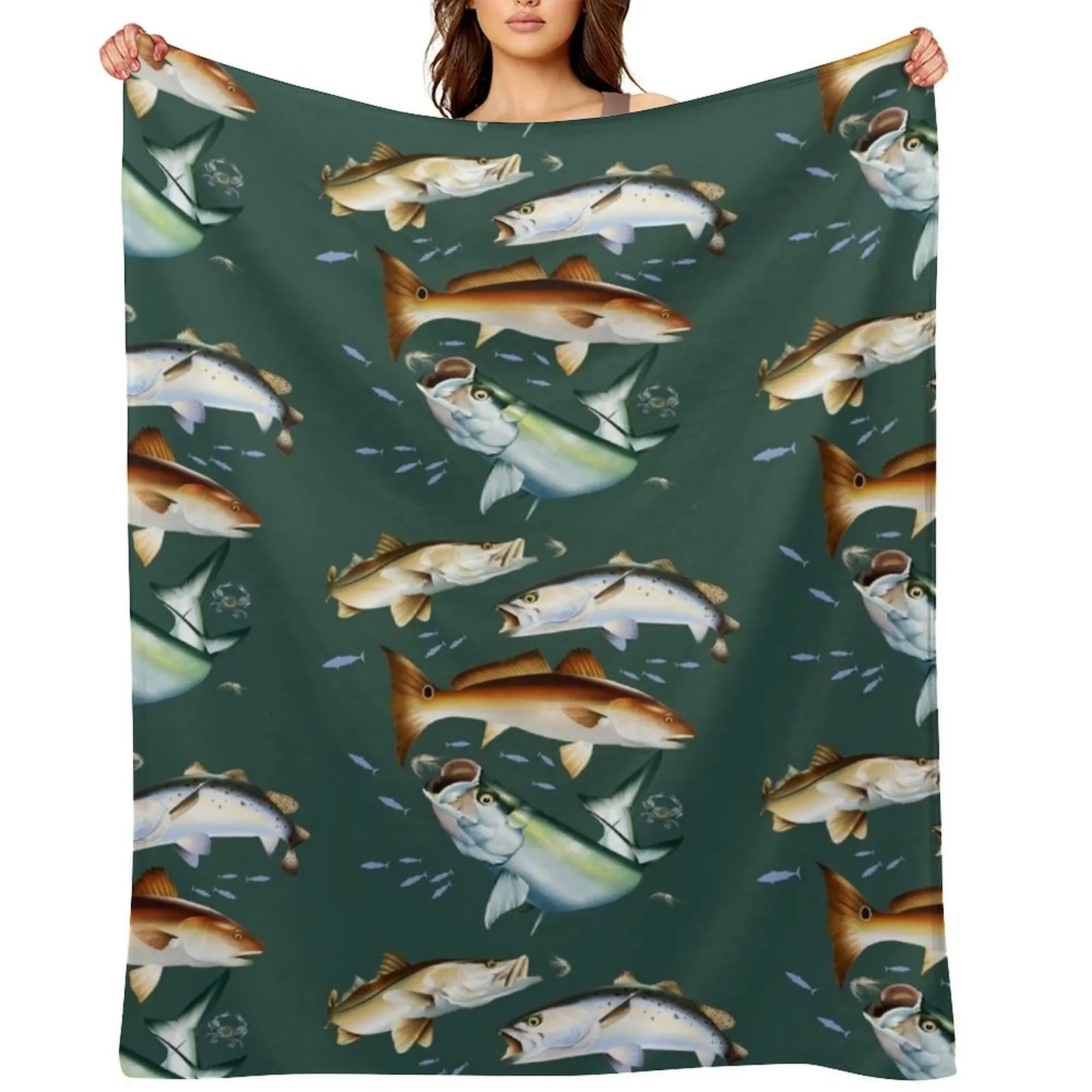 

Mary Tracy - Tarpon, Snook, Speckled Trout and Red Drum Flats Fishing Throw Blanket Large Custom Flannels Blankets