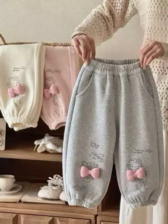 กางเกงขายาวเด็กผู้หญิง ลายพิมพ์ลำลอง ทรงหลวม เอวสูง แฟชั่น สำหรับฤดูใบไม้ร่วงและฤดูหนาว สินค้ามาใหม่