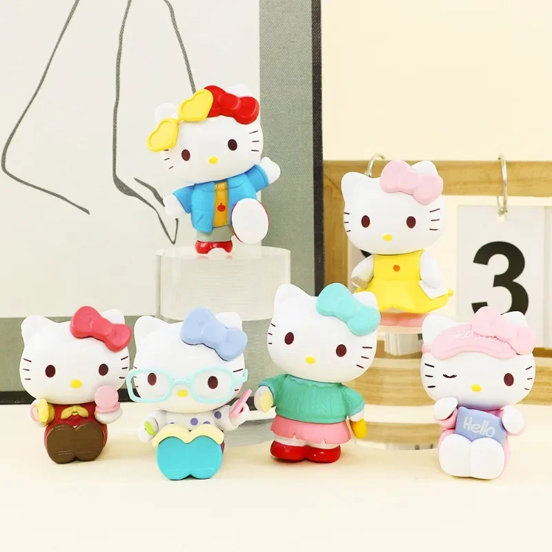 Sanrio Hello Kitty Linda serie Semana Personaje de Anime muñeca periférica Linda decoración de la habitación de escritorio adornos regalos de cumpleaños