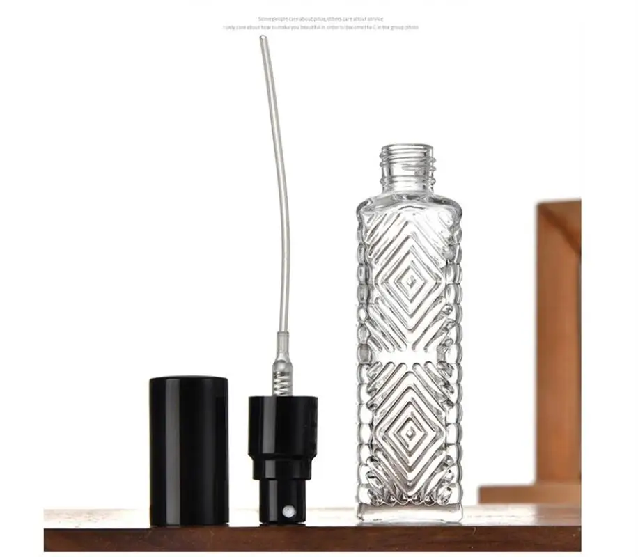 12ml Perfume Bottle Long Square Diamond Pattern Transparent Glass Spray Bottle Portable Cosmetic Sample Dispensing Empty Bottle