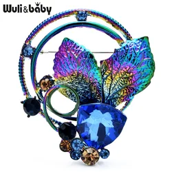 Wuli&baby New Color Flower Circle Brooches For Women Unisex Charming Butterfly Flowers Party Office Brooch Pins Gifts