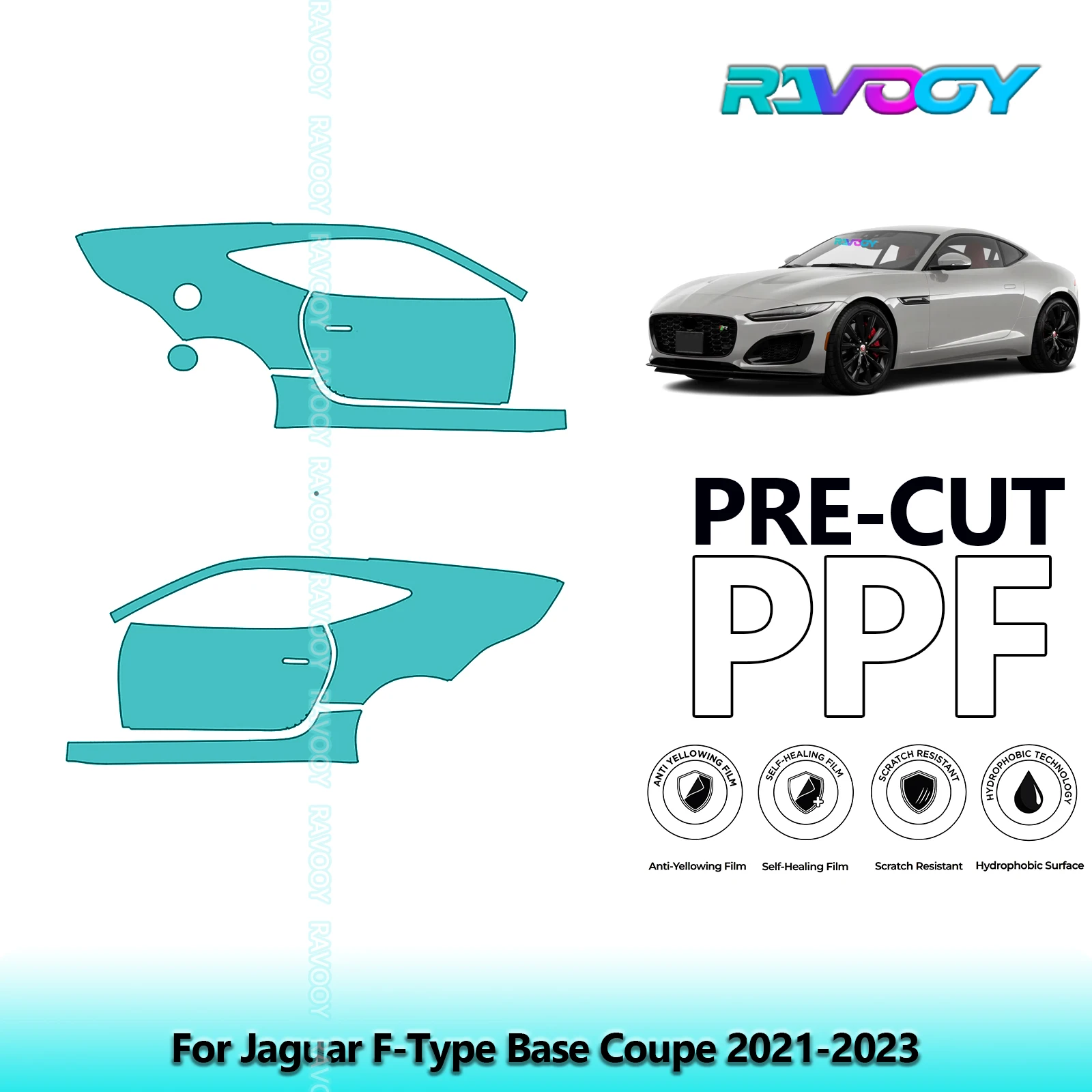 

For Jaguar F-Type Base Coupe 2021-2023 8.5mil Clear Matte Pre-Cut PPF Door & A/B Pillar Kit TPU Paint Protection Film Set