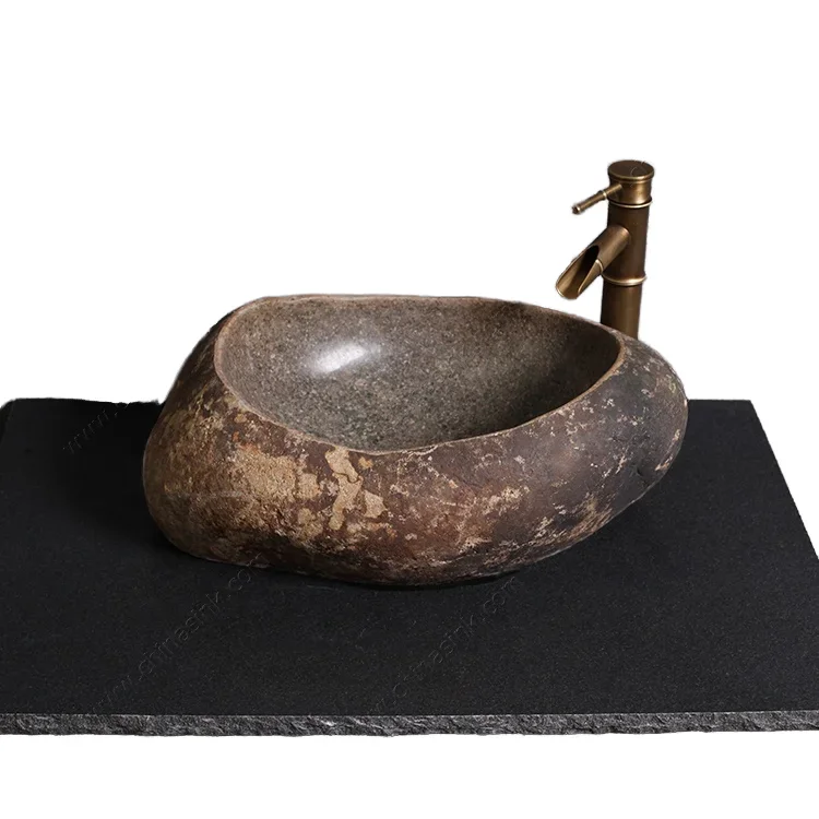 

Factory Direct Natural River Cobble Stone Countertop Bathroom Vessel Sink
