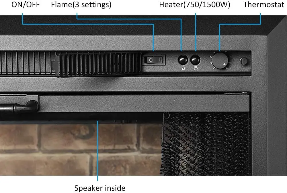 Elektrische Open Haard Insert Met Vuur Knetterend Geluid, Glazen Deur En Mesh Scherm, 750/1500W, Zwart