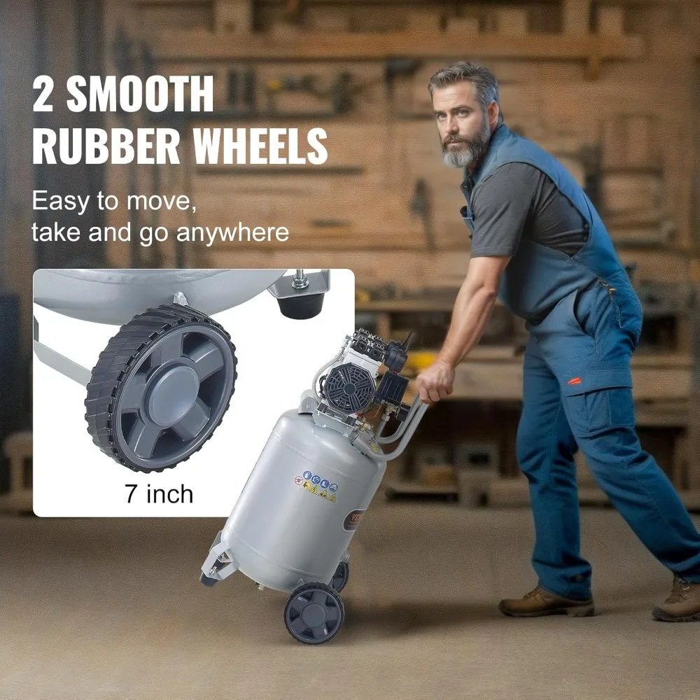 13 Gallon Air Compressor, 2HP 4.6 SCFM@90PSI Oil Free Air Compressor Tank with 125PSI Max Pressure, 66dB Ultra Quiet Compr