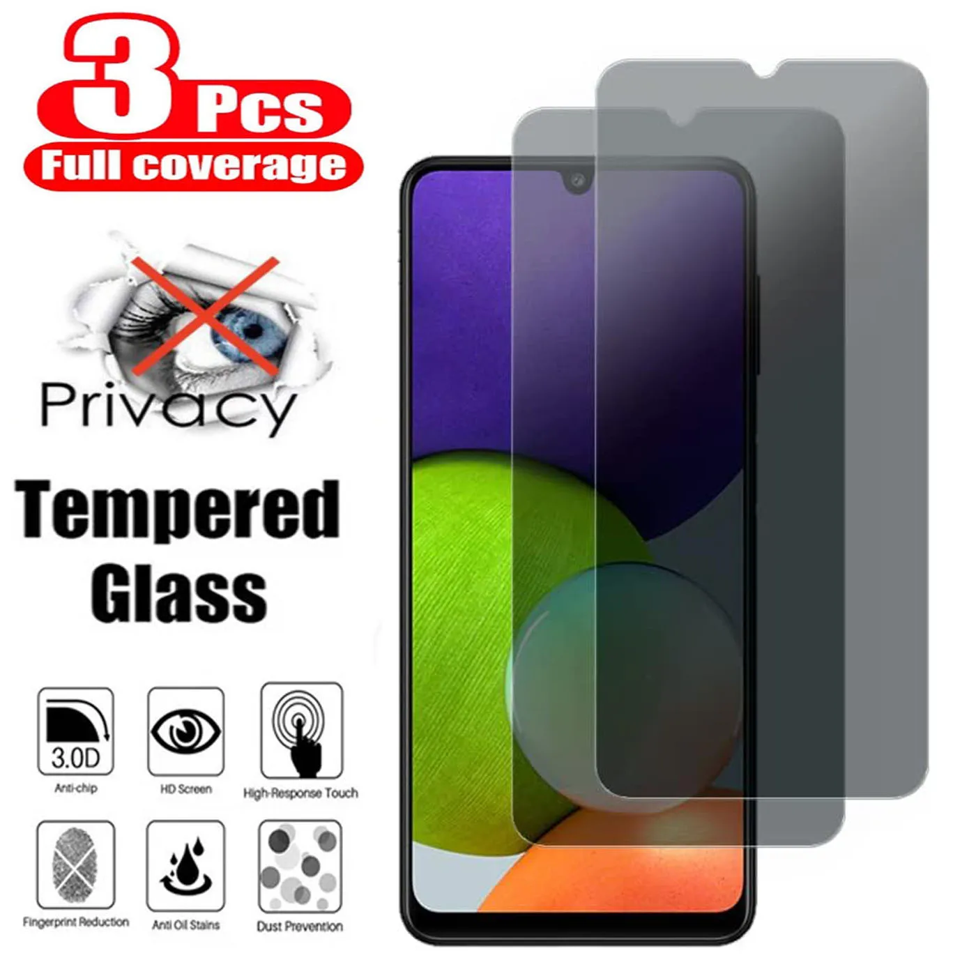 

3Pcs Anti-Spy Tempered Glass For Samsung Galaxy A05 A05S A15 A34 A14 A54 A53 A54 S23FE S21FE A35 A55 5G Privacy Screen Protector