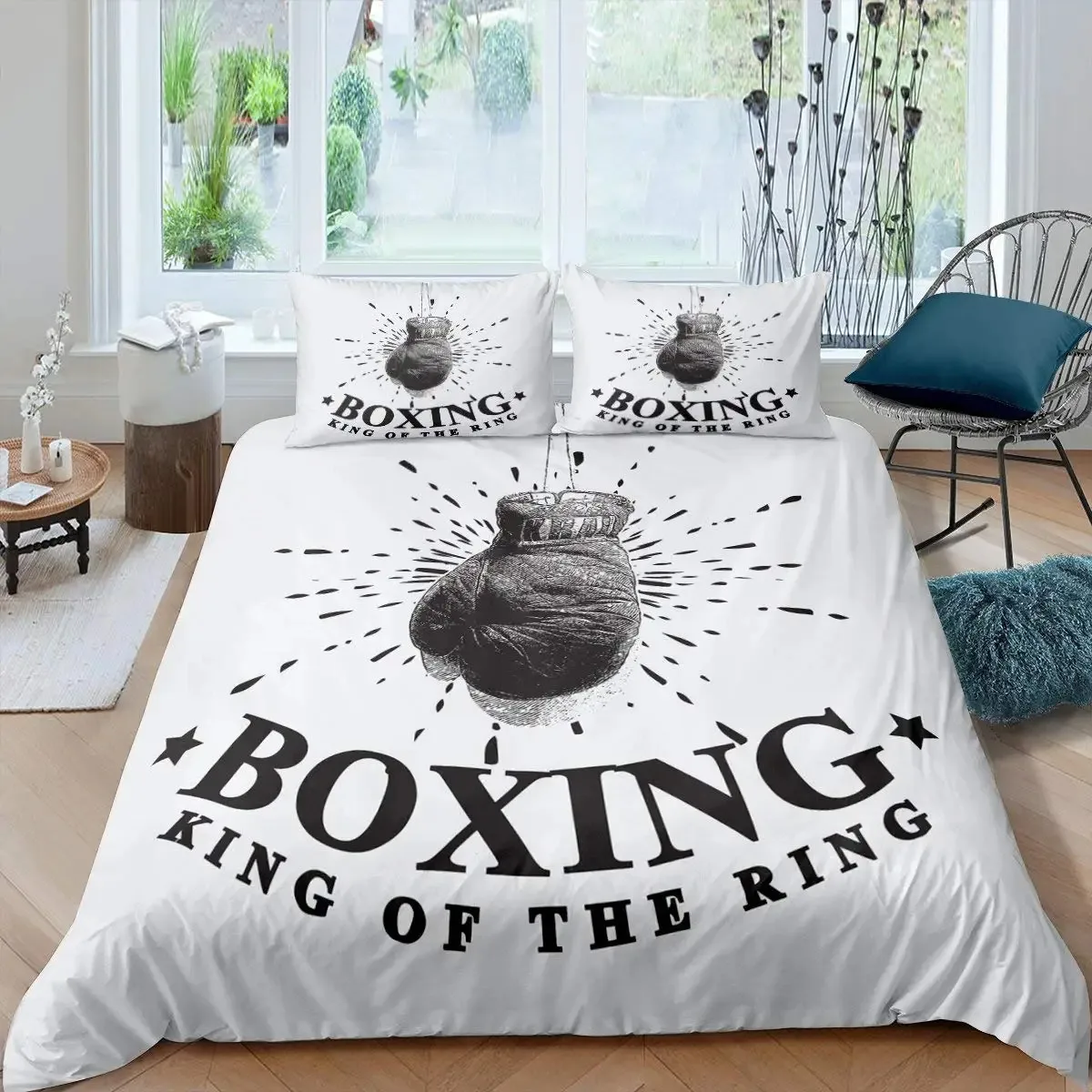 

Adult Boxing Duvet Cover Set Queen,Sports Games Theme Bedding Sets Boxing Gloves Quilt Cover,Athlete Silhouette Comforter Cover