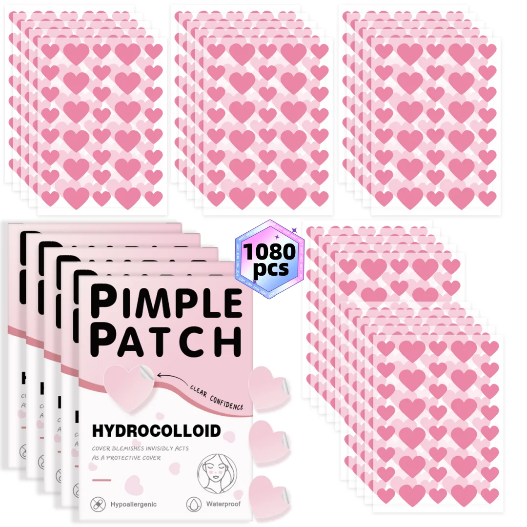 1080pcsPink love acne sticker, mild and non-irritating acne sticker, covering acne flaws, waterproof and breathable