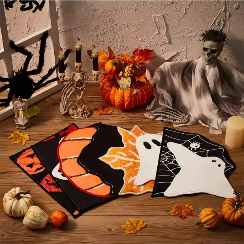 IKAMA Halloween-Themed Carpet With Spooky Pumpkins And Ghosts - Durable And Washable For Festive Home Decoration.