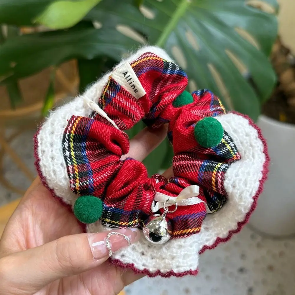 Unique Cartoon Christmas Puppy Hairpin Plaid Hair Tie Creative Christmas Hair Rope Red/Green Headwear Xmas Headband Dress Up