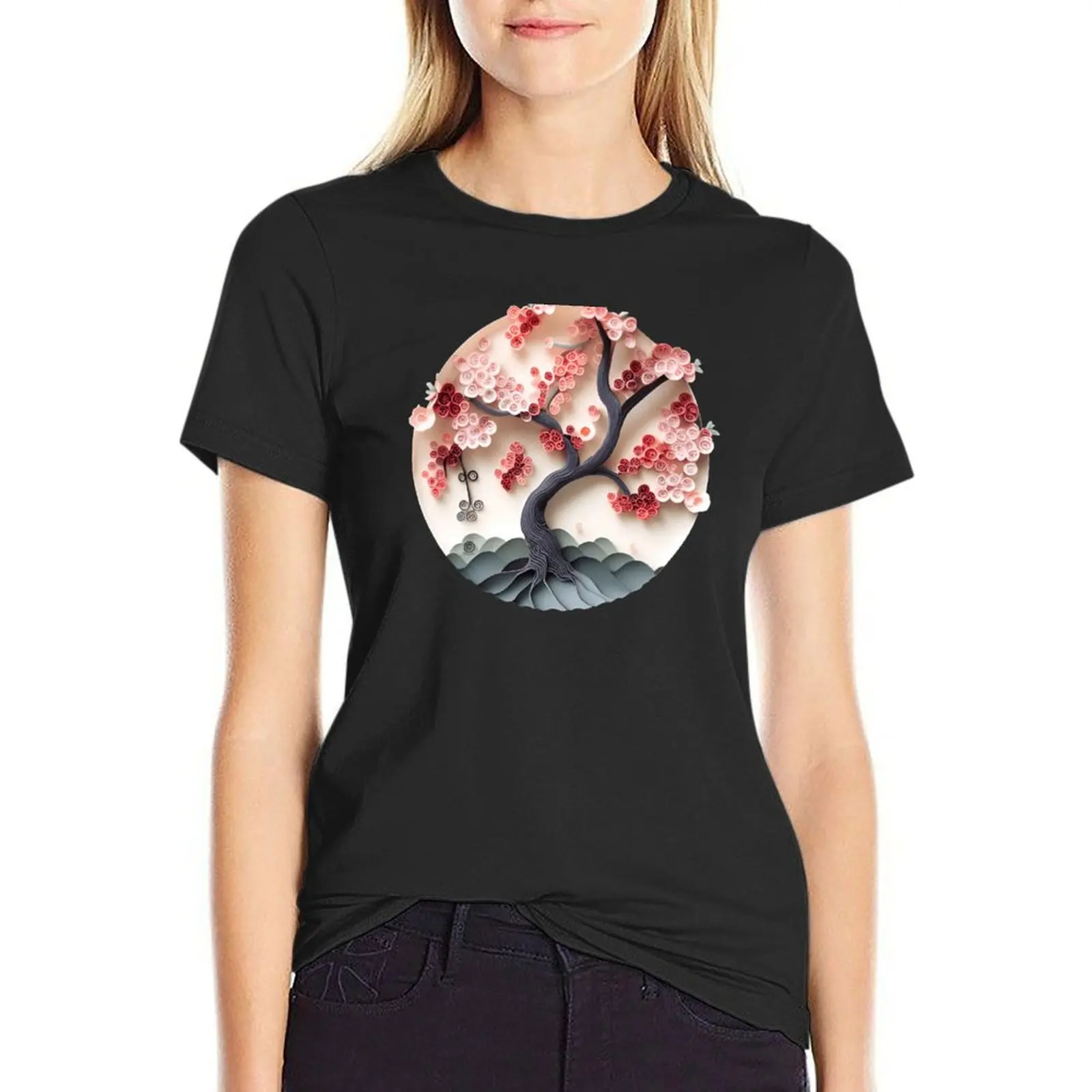 

Pink Japanese Cherry Blossom - The Paper Collection T-Shirt vintage clothes korean fashion sublime Women's tee shirt