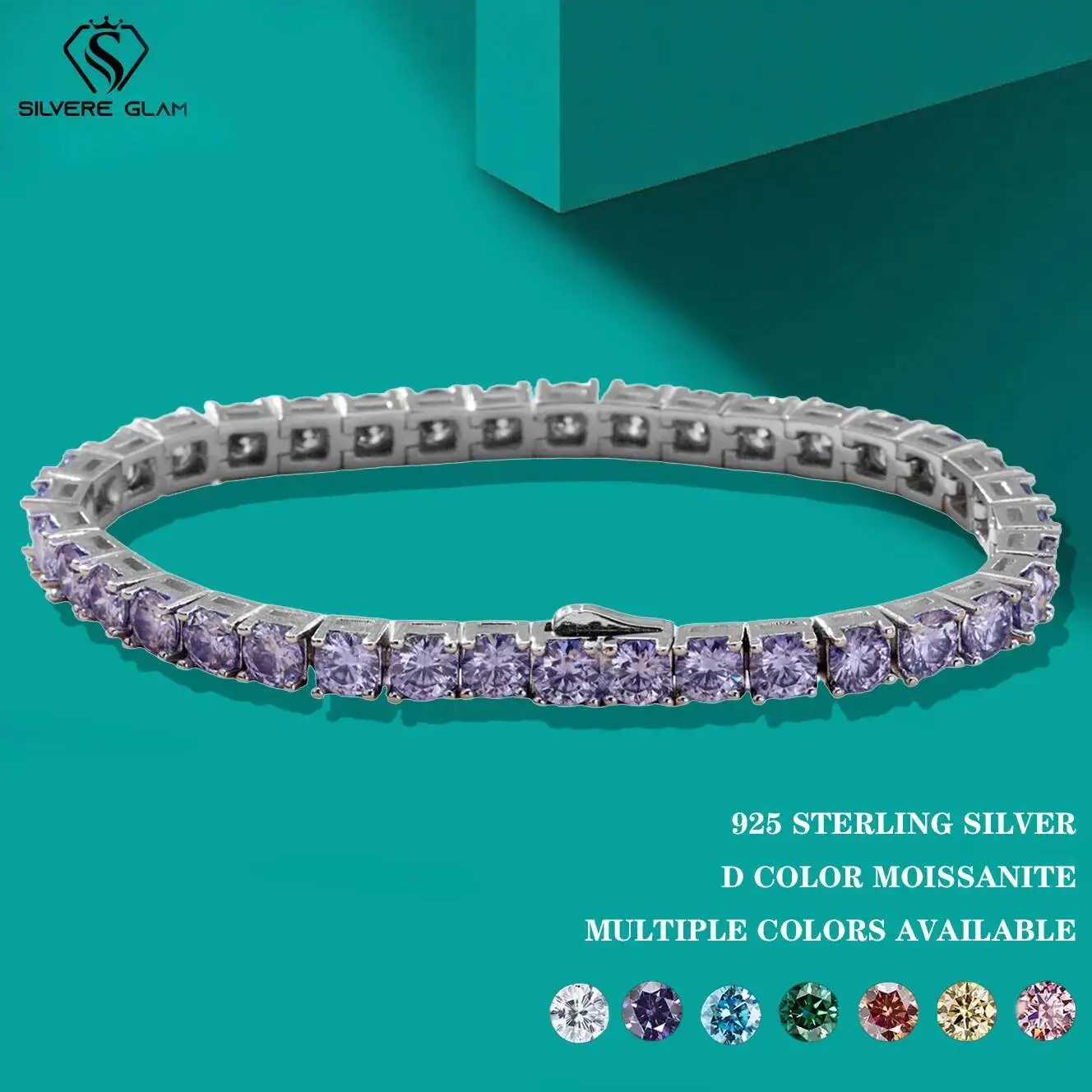 TY Moissanit-Tennisarmband, 925er Silber, versteckter Verschluss, GRA-zertifizierter Labordiamant, 18 Karat Hochzeitsarmbänder für Damen und Herren – Detail 3
