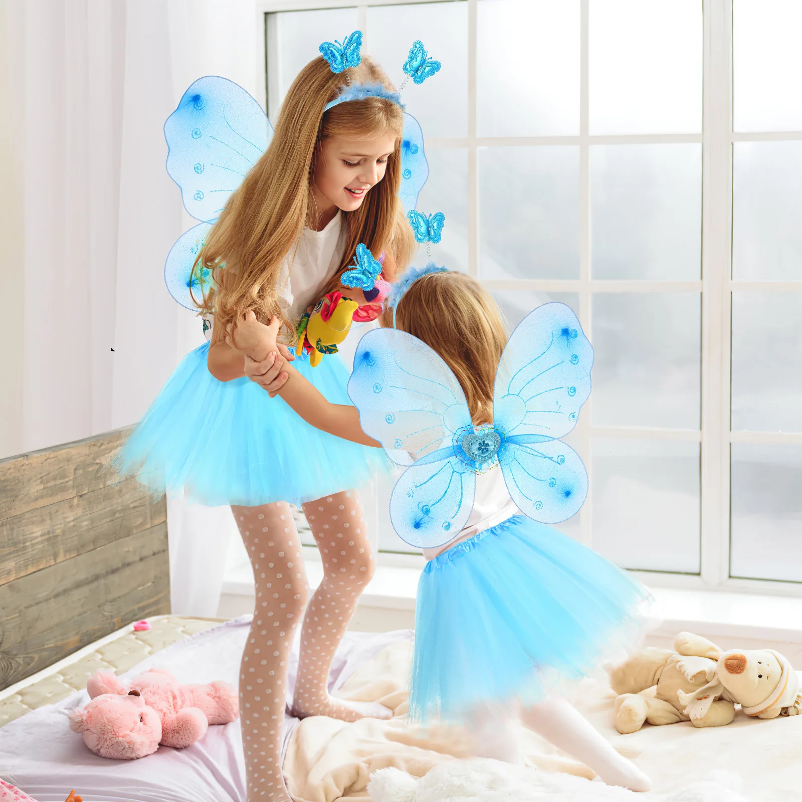 

Юбка-пачка с крыльями бабочки, комплект, костюм феи для девочек, платье премиум-класса для косплея, повязка на голову со звездной палочкой, газовая сетчатая юбка, элегантная