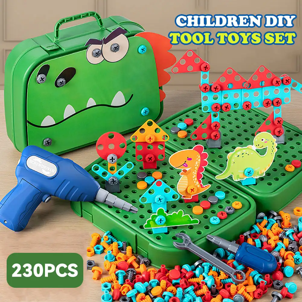 230 stücke Kinder DIY Werkzeug Spielzeug Set Bohrmaschine Schraube Muttern 3D Puzzle Spielzeug Pretend Play Tool Kits 2D/3D Pädagogisches Spielzeug