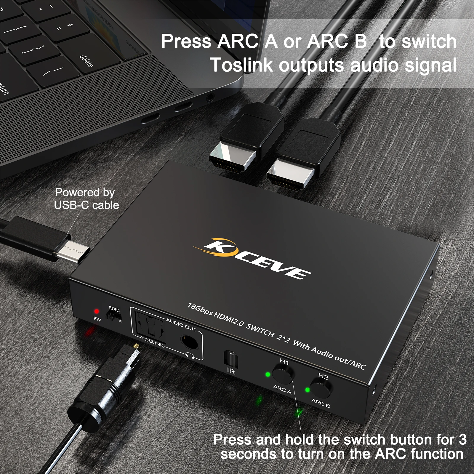 Imagem -06 - Dual Monitor Switch com Arc Audio Extract 4k hd Display Switcher Suporte a Controle Remoto sem Fio 18gbps 2x2