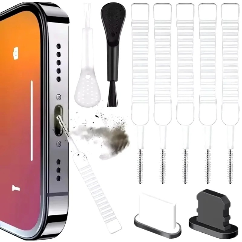 Mobile Phone Speaker Charging Port Cleaning Set Dust Plug for iPhone 16 15 14 Earphones Clean Kit Brush for Samsung Xiaomi