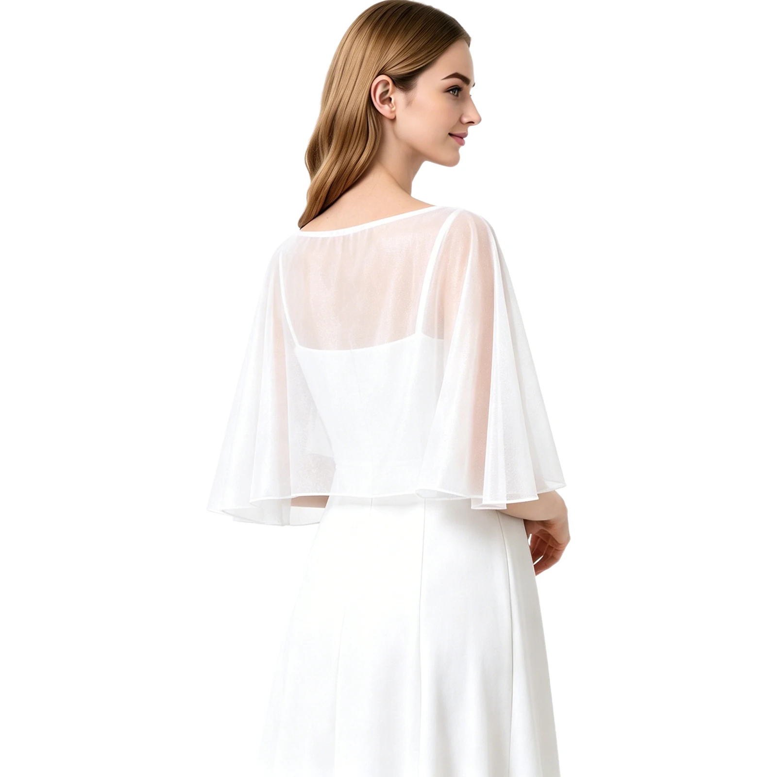 Women Shimmer Bolero Cape Shawls Metallic Glitter Sheer Mesh Lightweight Shrugs Wrap Cover-up Poncho for Party Evening Dress