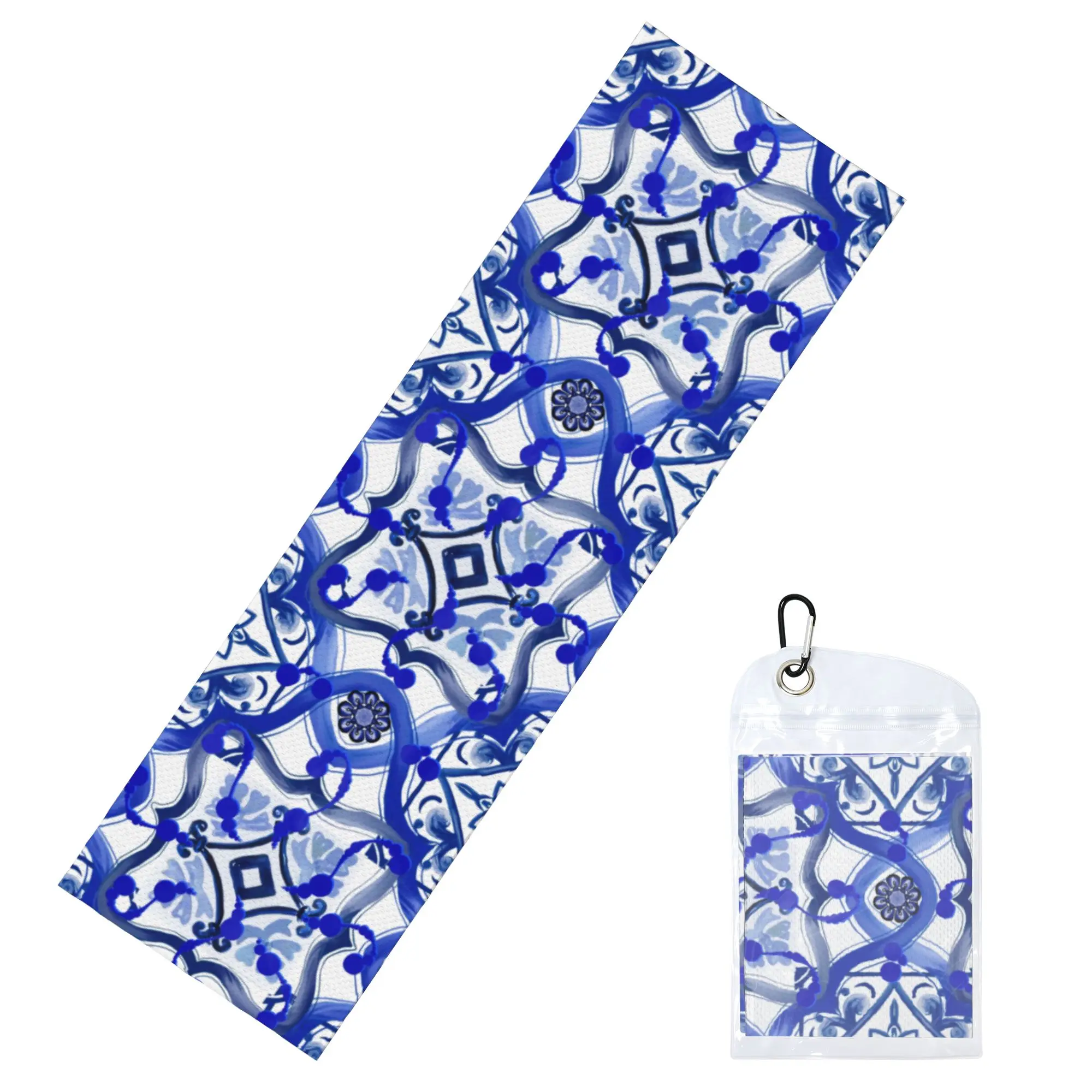 Italian Tiles Mediterranean Blue Sicilian Tiles Cold Exercise Towel Yoga Fitness Running Outdoor Activities Travelling Towels