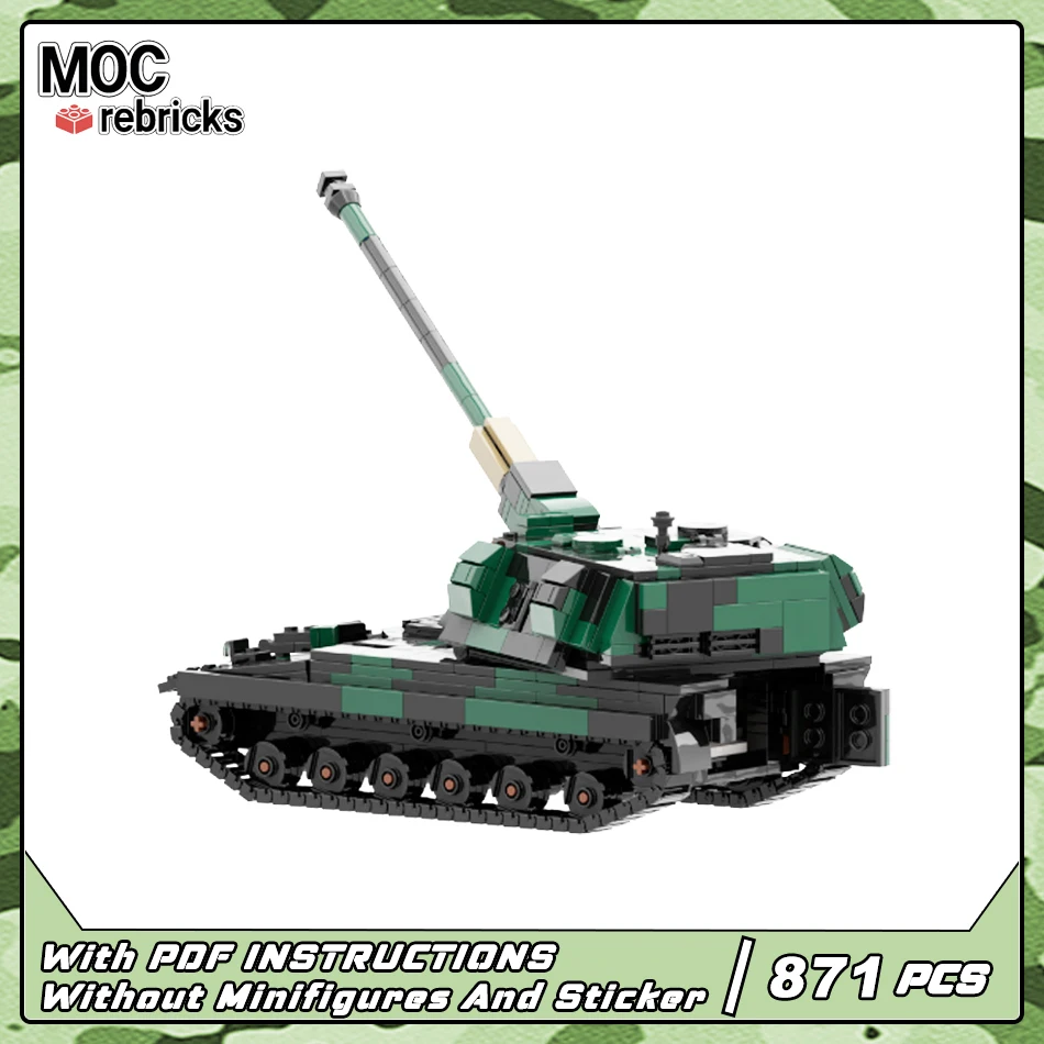 Seria wojskowa MOC armia brytyjska AS-90 opancerzony samobieżny czołg artyleryjski Model budynku DIY zestaw klocków budowlanych zabawki prezenty
