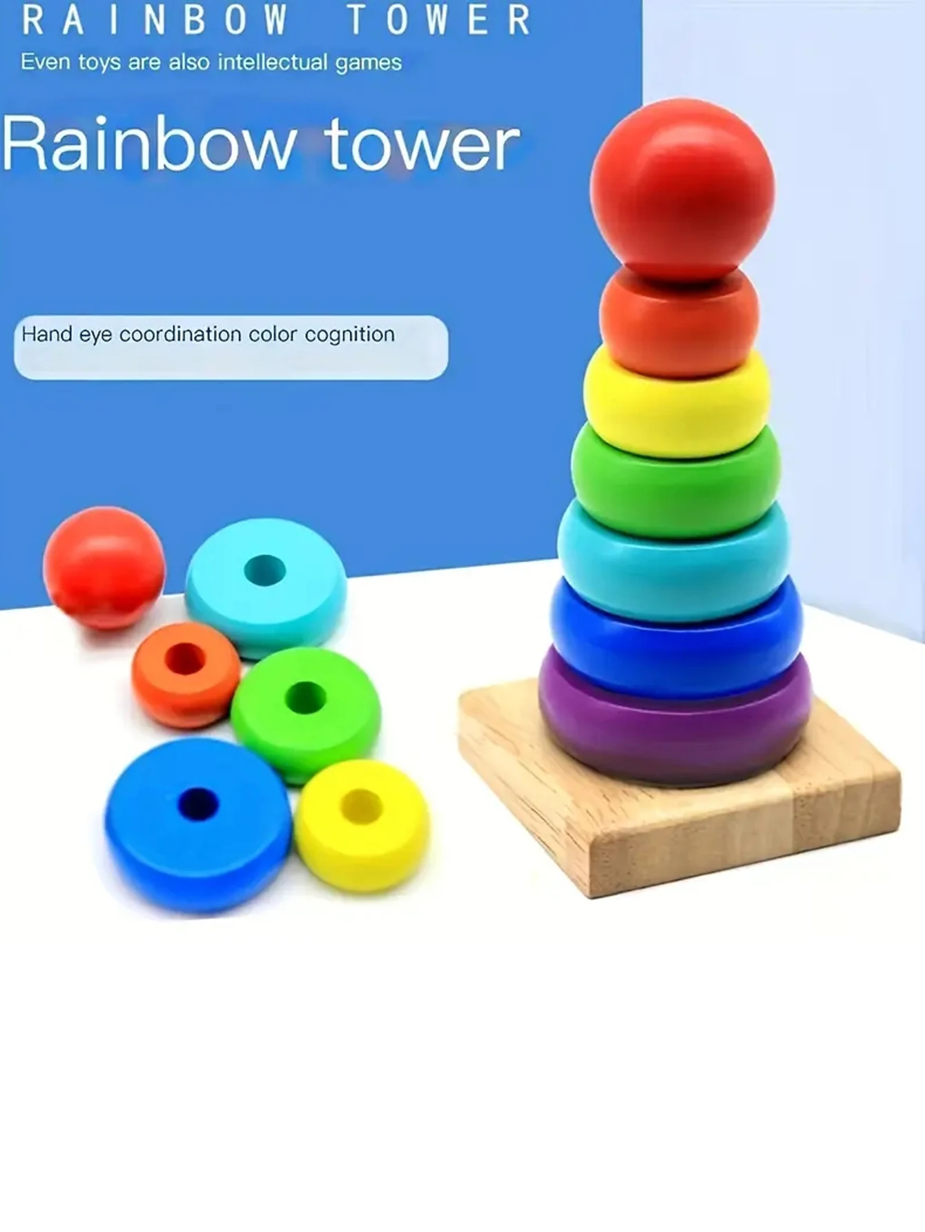 

Wooden seven-color tower stacking music boy girl baby early education educational toys