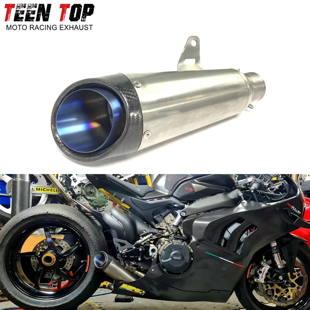 51mm Titanium Alloy Motor Bike Exhaust Escape Full System S1000RR R1 MT10 CBR650R Exhaust Slip on 60.5mm Carbon Fiber Endcap