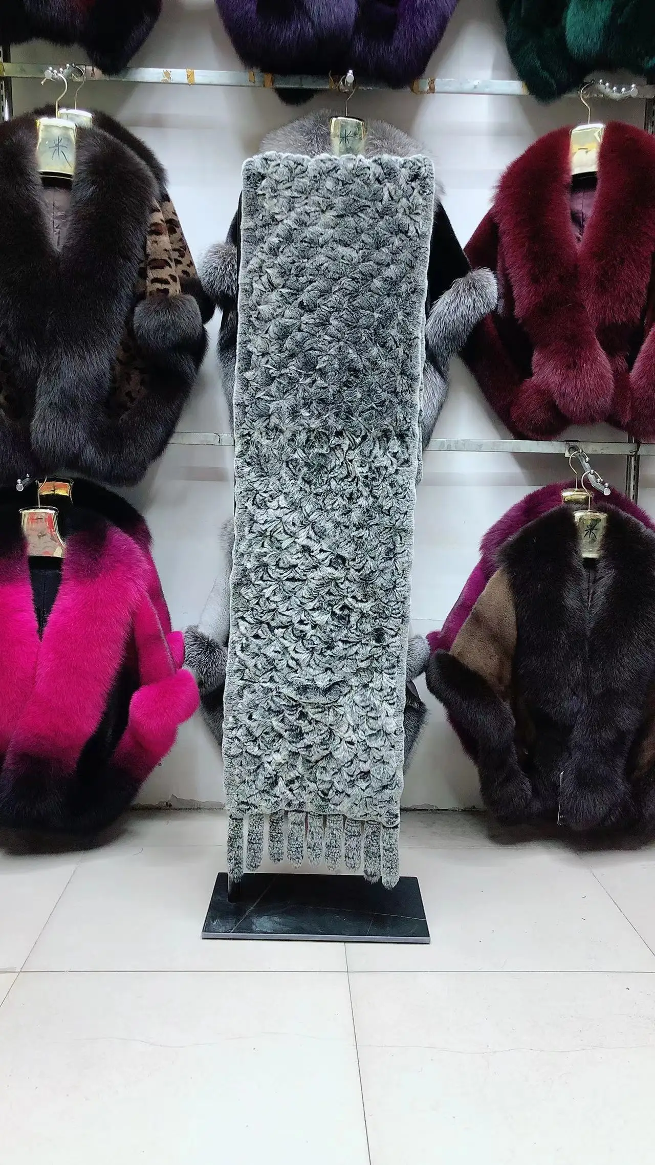 190*36cm Winter Gestrickte Echt Rex Kaninchen Fell Schal mit Tasche Breite Frauen Natürliche Kaninchen Fell Quaste Schal warm Langen Fell Schals – Detail 4
