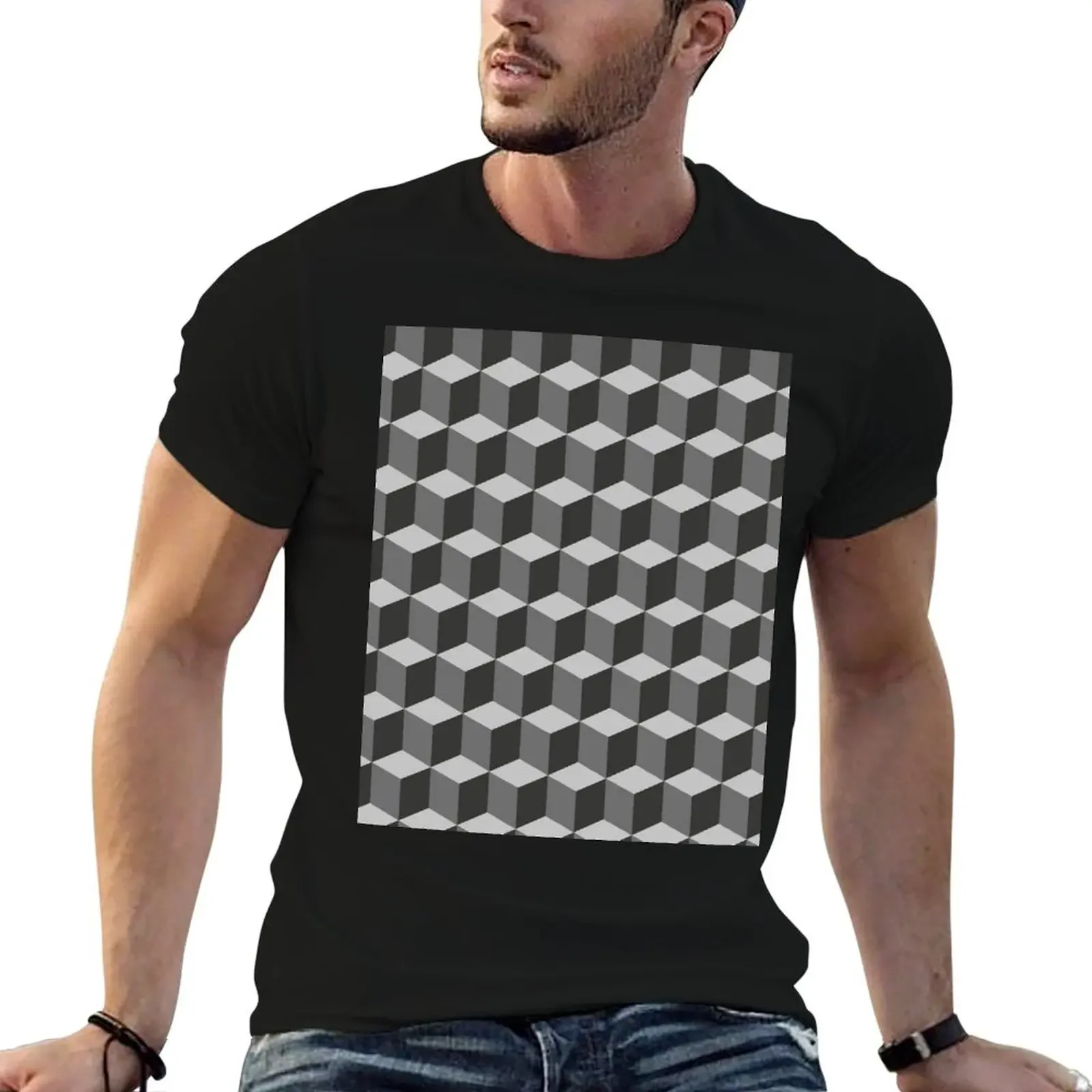 MC Escher cubes T-Shirt cotton graphic tees tees plus size men clothing