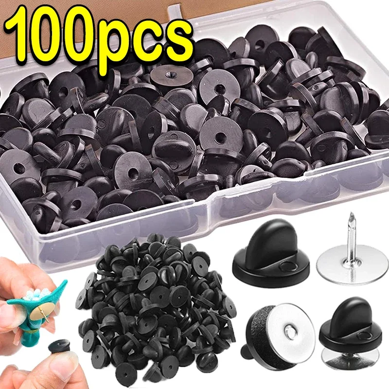 50/100Pcs Black PVC Rubber Pin Backs Butterfly Clutch Tie Tack Lapel Holder Clasp Pin Cap Keepers for Uniform Badges Replacement