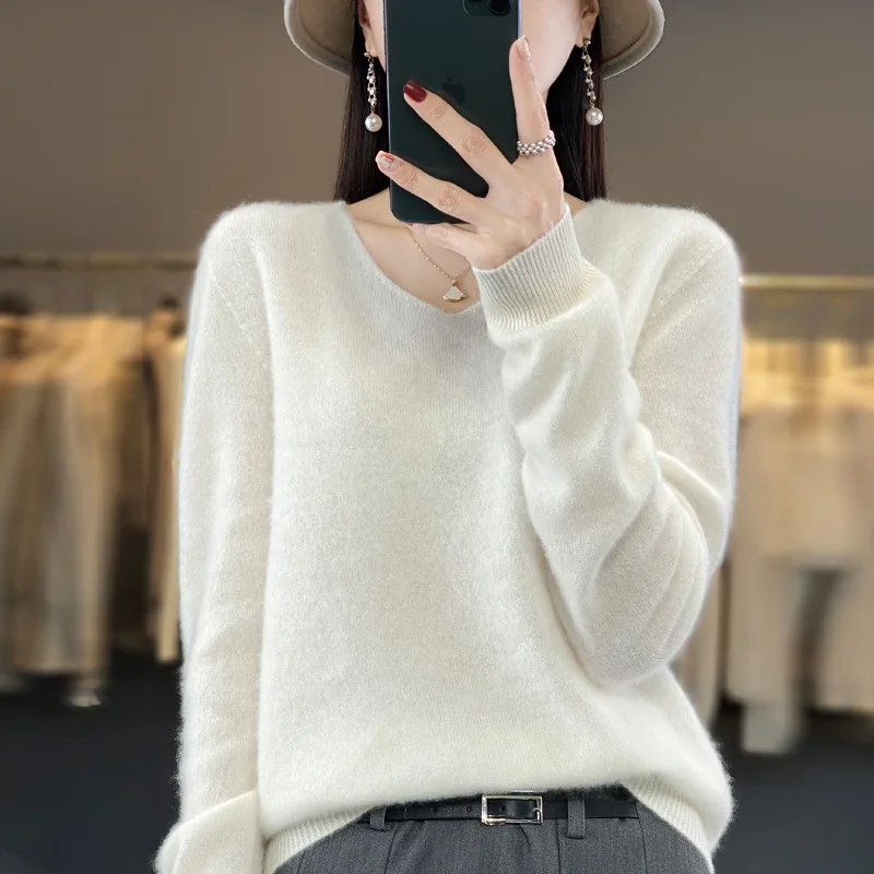 FRYAY LAB Winter Women's Clothing Tops Brushed 100 Wool V Neck Gray Warm Causal Sweaters Soft Solid Knitted Pullover Jumpers Y2k