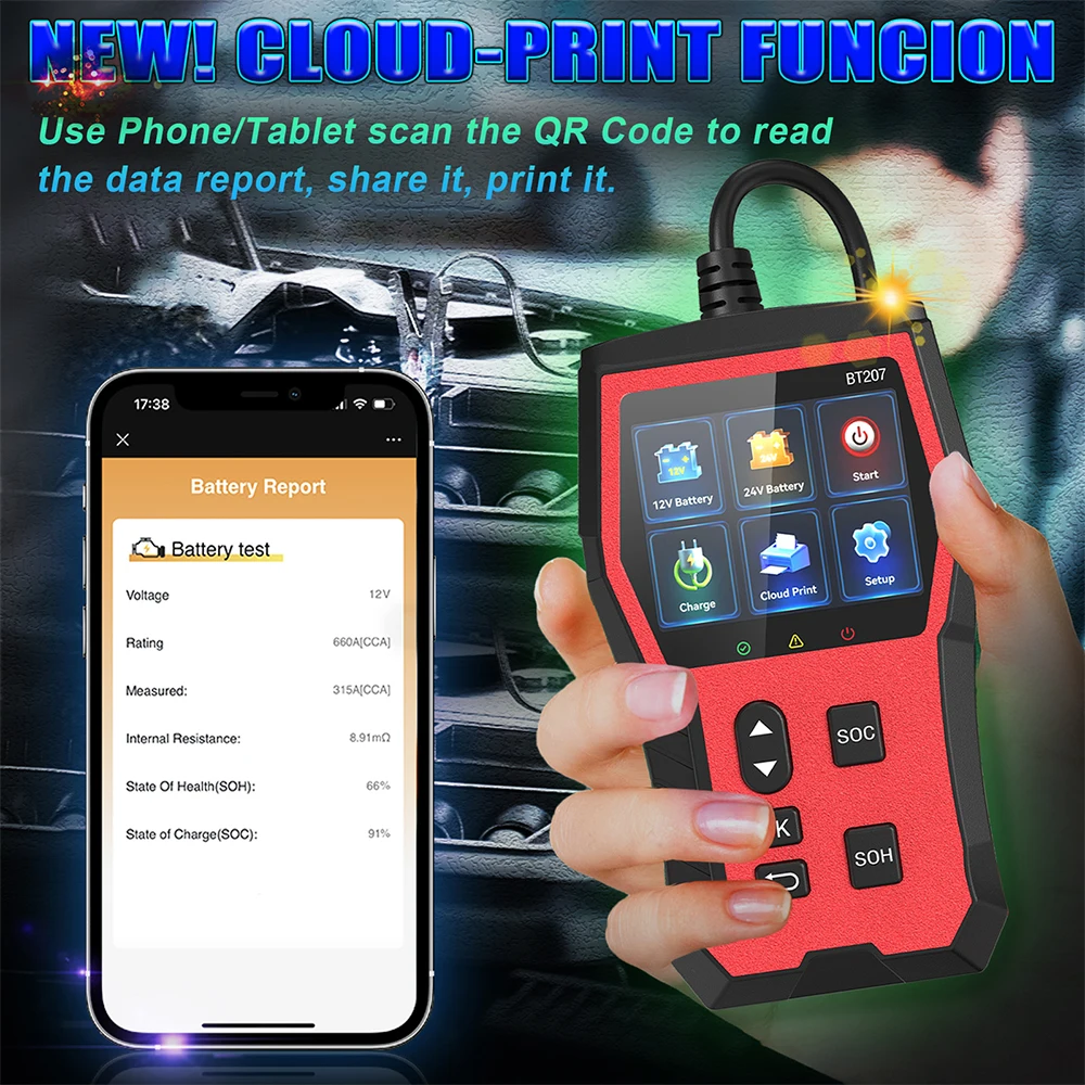 Intelligent Cloud Print LCD Digital Display Automotive Battery Detector Diagnostic Tool BT207 Digital Car Battery Tester 12V 24V