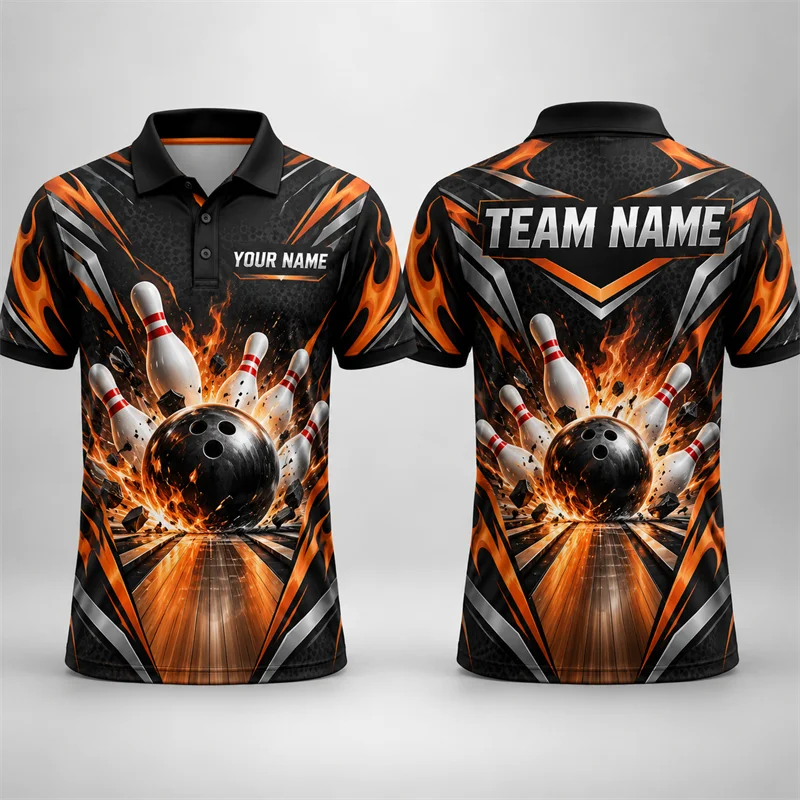 Custom Bowling Polo Shirt Personalized Player Name Team Name Short Sleeve 3D Print Jersey Tournament League Sports Uniform Top
