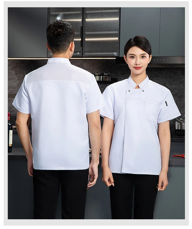 Kitchen Breathable Chef Coat Summer Men Black Chef Uniform Apron Restaurant Short Sleeve Chef Shorts Jacket Work Clothes Logo