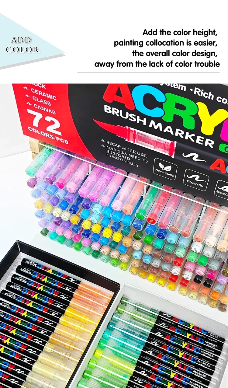 12-120 Farben Acrylfarben Stifte Marker Pinselspitze Farbmarker für Felsmalerei Holz Leinwand Stein, Weihnachtsgeschenk DIY Handwerk – Detail 1