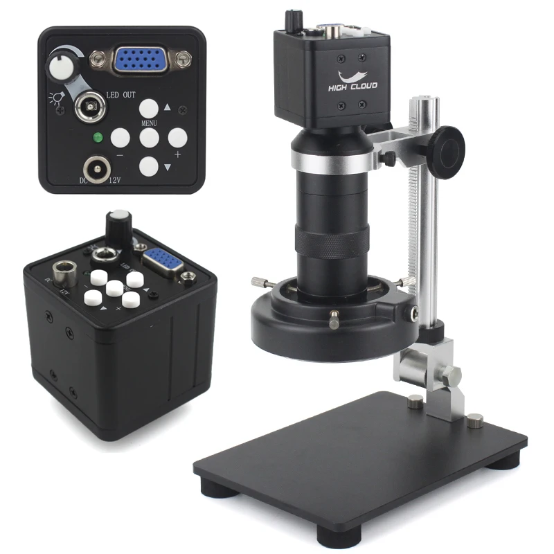 

13MP VGA Video Microscope Camera 1080P + Zoom 1-130X C-mount Lens + Brightness Adjustable Light Big Vision For Phone Repair