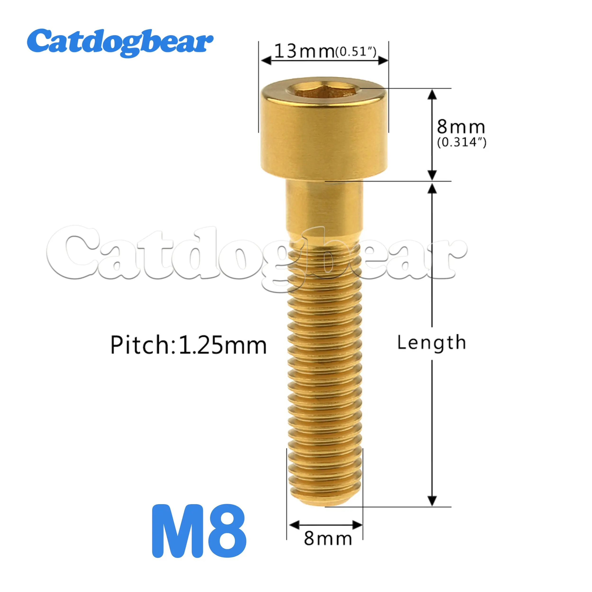Catdogbear Titanium Bolt 4PCS  M8X15 20 25 30 35 40 45 50  60 70 mm Socket Head Screw for Bicycle Motorcycle Car Ti Screw
