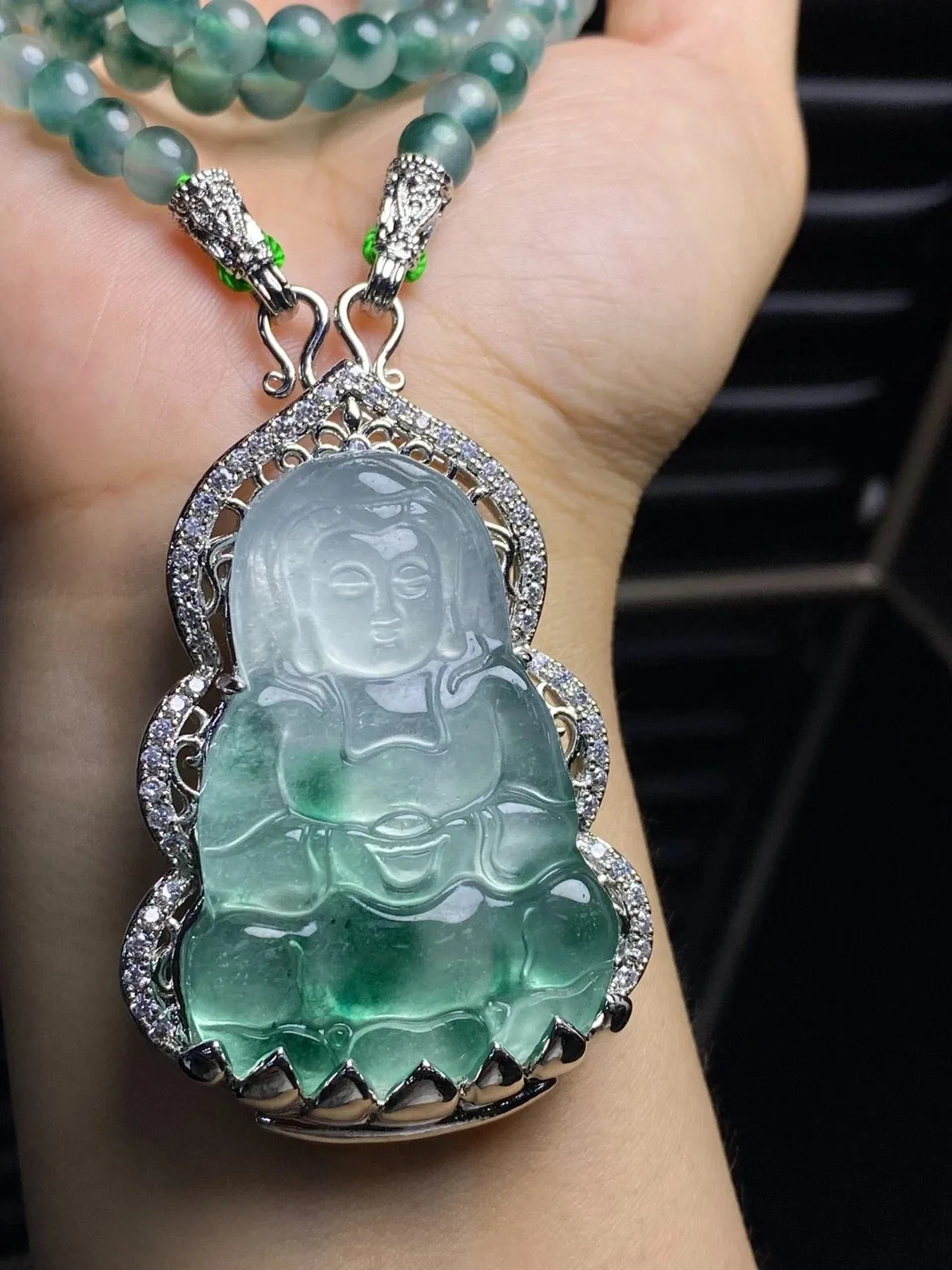 Real Natural High Ice Jade Jadeite guanyin amulet Pendant & Necklaces Guanyin