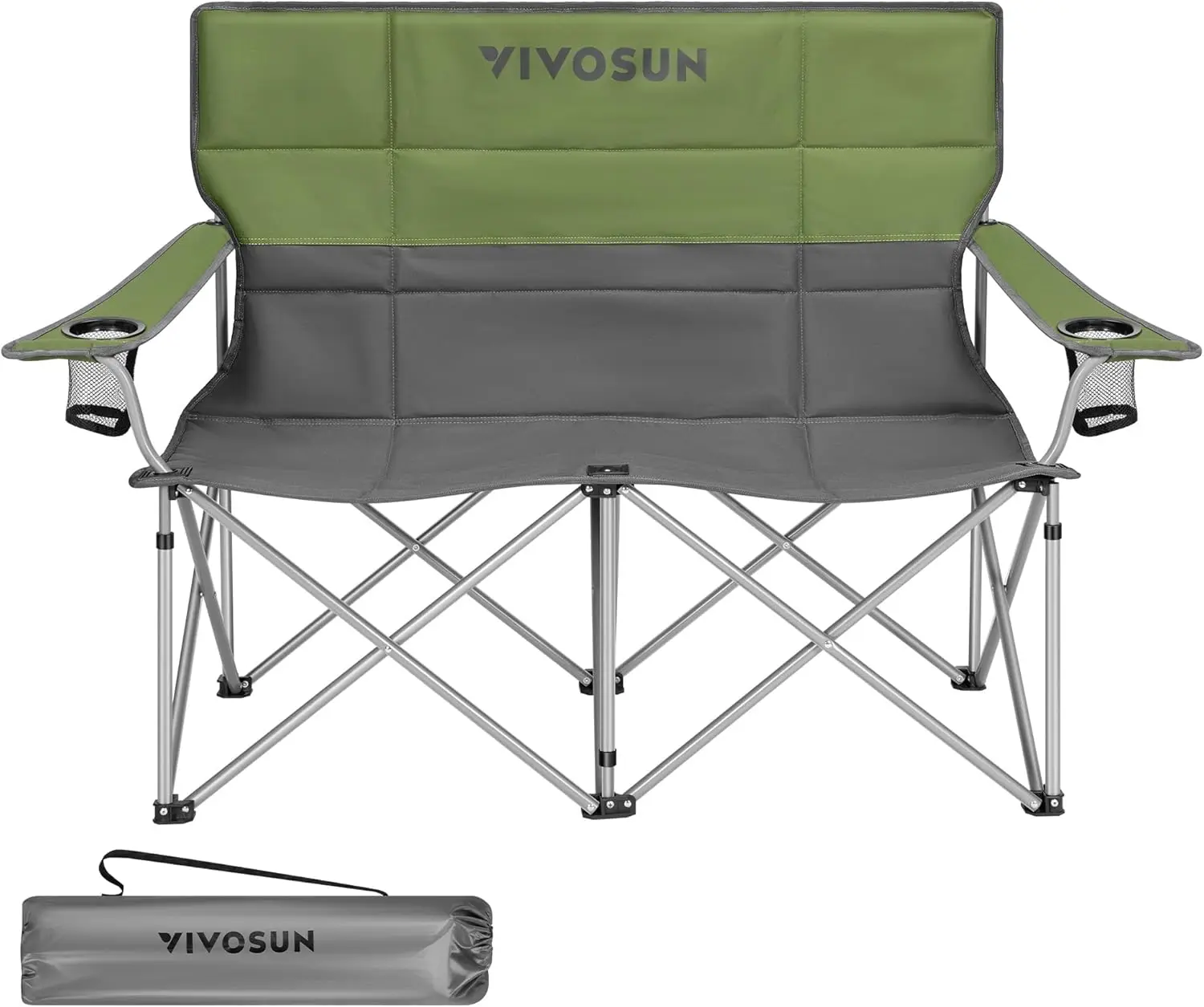 

Double Camping Chair with Padded Loveseat, Foldable Design, Cup Holders & Carry Bag, Supports 500lbs