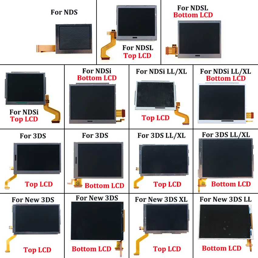 

JCD Top Bottom & Upper Lower LCD Display Screen For NDS Lite NDSL for NDS for NDSi LL XL For 3DS 3DSLL 3DSXL New 3DS LL XL