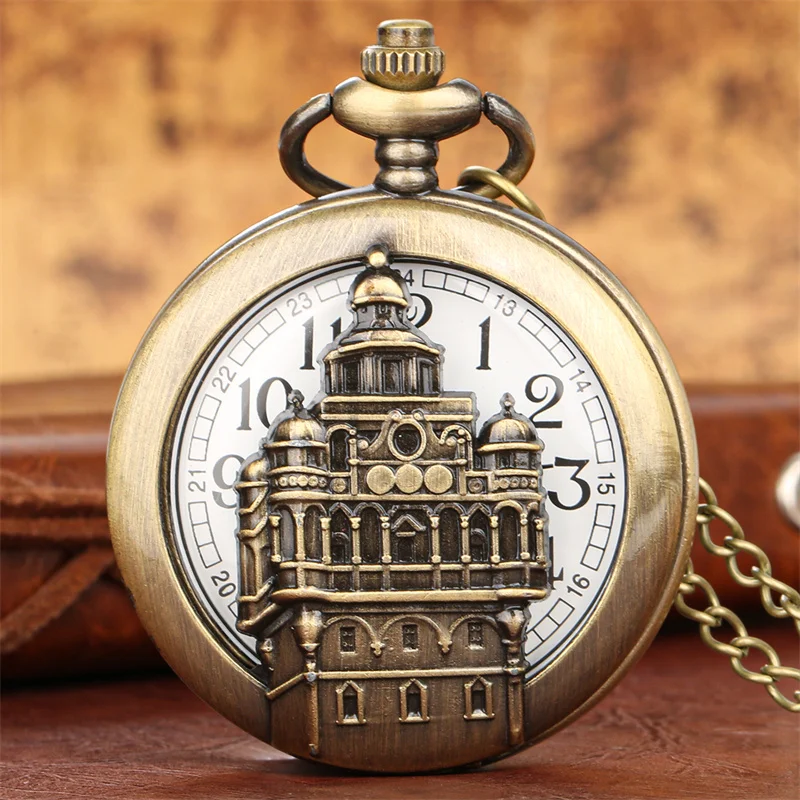 

Old Fashion Saint Basil's Cathedral Design Pocket Watch Hollow Out Quartz Movement Clock for Men Women Vintage Souvenir