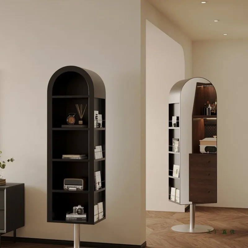 Bedroom fitting mirror rotating full-length mirror floor-to-ceiling bookshelf light luxury magazine rack mirror storage mirror