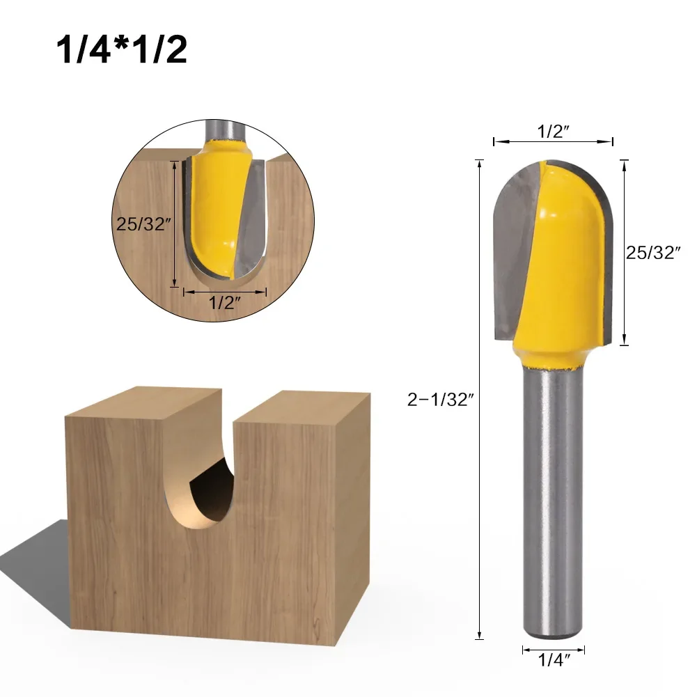 1/4Inch 6.35mm Shank Round Nose Bit 90 Degree Deep V-Groove Bit Router Bits Set Core Box Bit For Woodworking Tools PVC Board