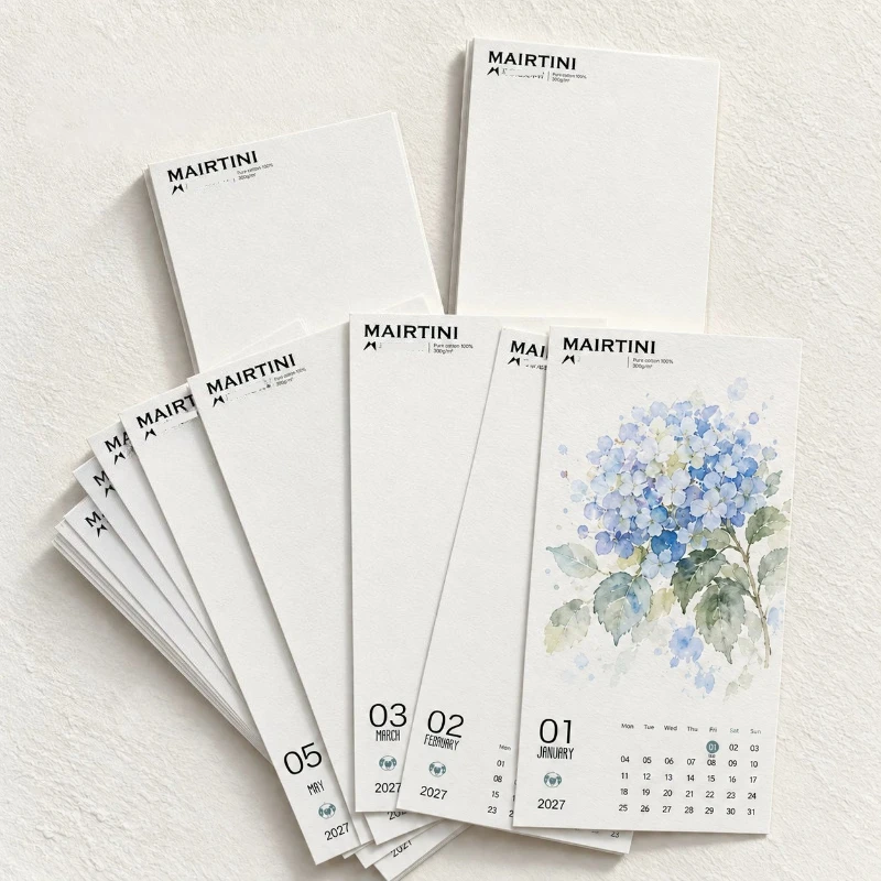 12 Sheets/set MAIRTINI 2027 Watercolor Monthly Calendar Drawing Paper 300g All Cotton Watercolor Paper for Artists Hand Drawing