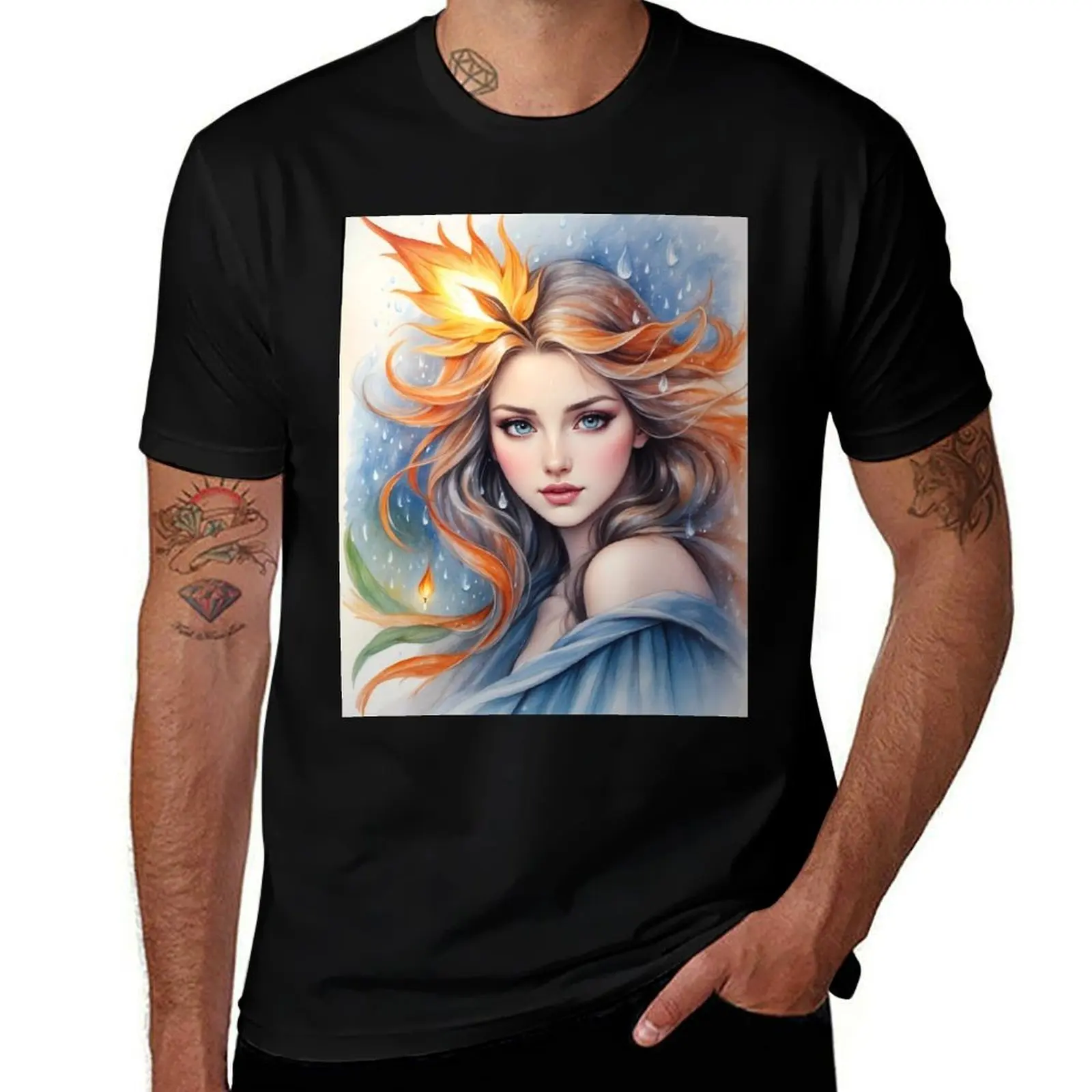 

Elemental Elegance: The Fusion of Fire and Water T-Shirt summer top street wear shirts graphic outfits for men