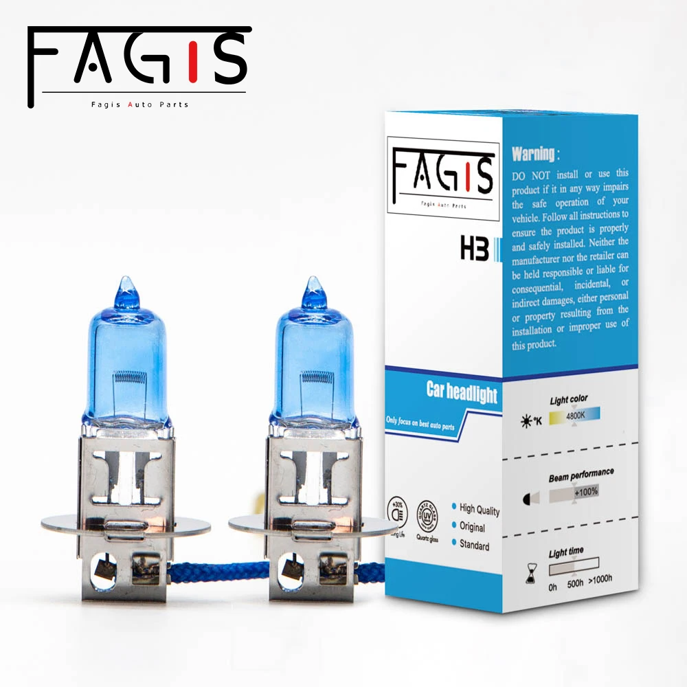 Fagis 1 Pcs Good Quality H3 12V 55W Super White 4800k Car Fog Lamps Headlight Auto Halogen Bulbs Car Lights Headlight