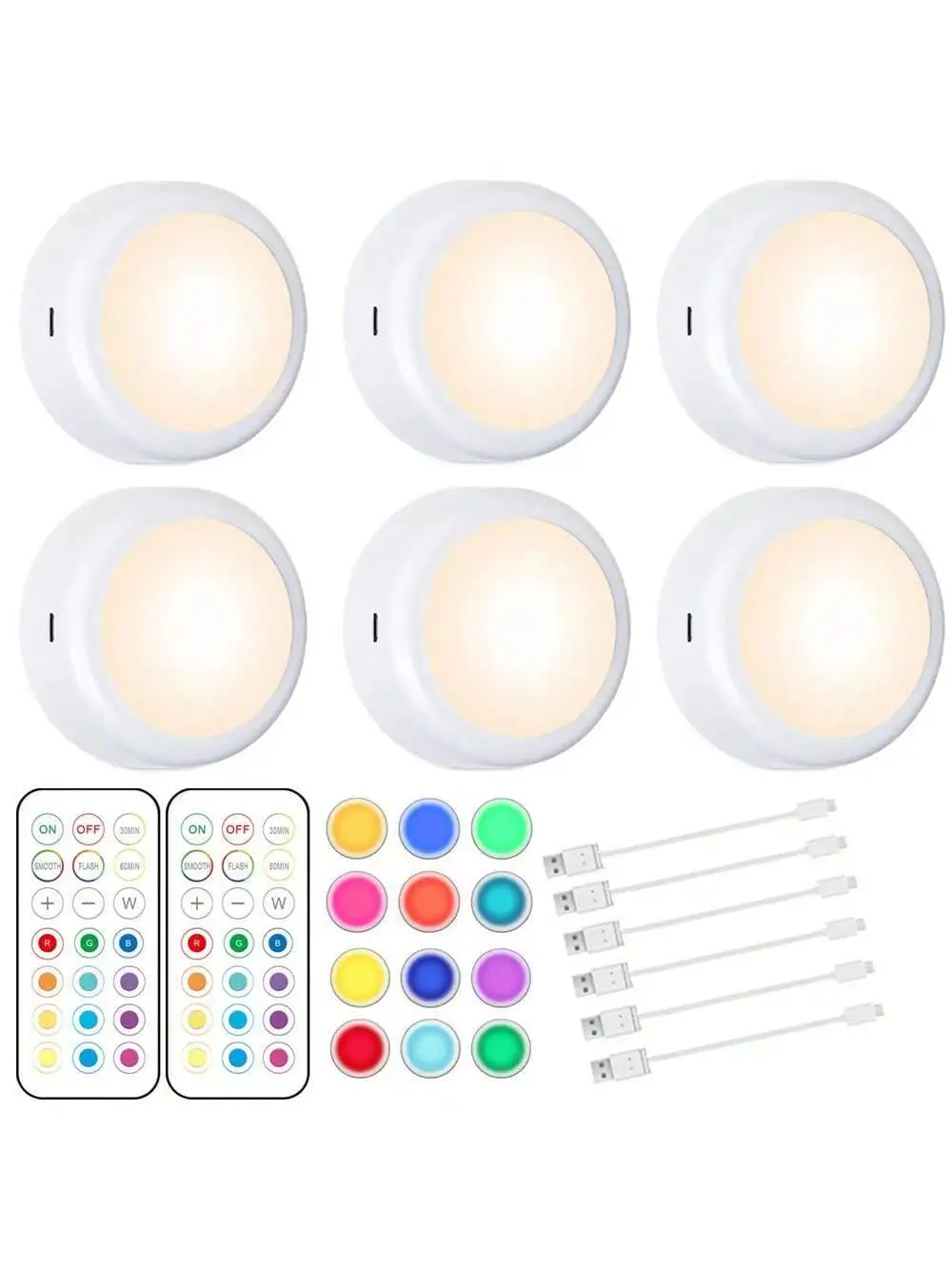 LED Puck Lights With , 13 Colors Changing RGB LED Under Cabinet Lighting, USB Rechargeable Under Cabinet Lights, Tap Light, Stic