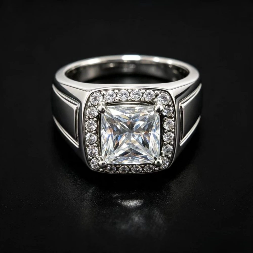Solid 925 Sterling Silver Ring Fully Set with Moissanite Festive Gift Ideal for Any Occasion