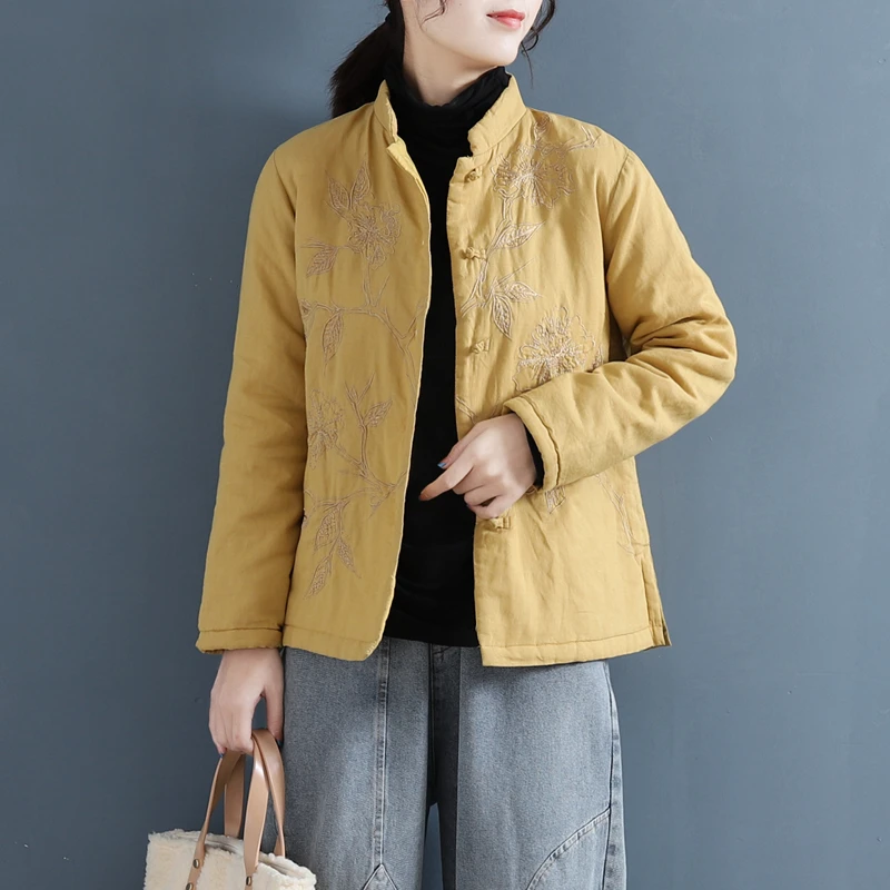 เสื้อคลุมผ้าฝ้ายทรงหลวมสไตล์จีนใหม่ น้ำหนักเบา สำหรับผู้หญิง ไซส์ใหญ่ ชุดกันหนาว ใส่ได้ทั้งฤดูใบไม้ร่วงและฤดูหนาว แขนยาว...