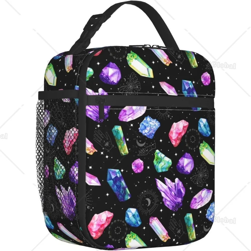 Colorful Crystals Lunch Bag Double Insulated Leakproof Lunch Box Tote Bag Cooler Lunch Organizer for Work Picnic Travel Camping