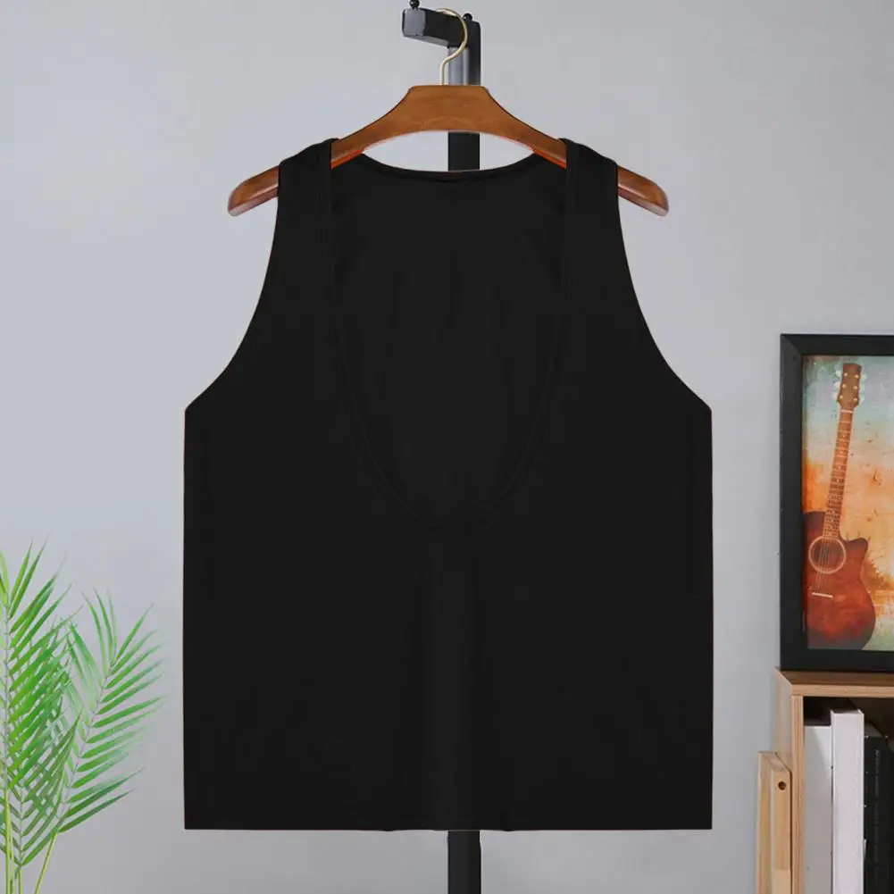 Men Sport Vest Deep V-neck Tank Top Wide Straps Sleeveless Solid Color Tank Tops Loose Fit Casual Versatile Vest Men Camisole