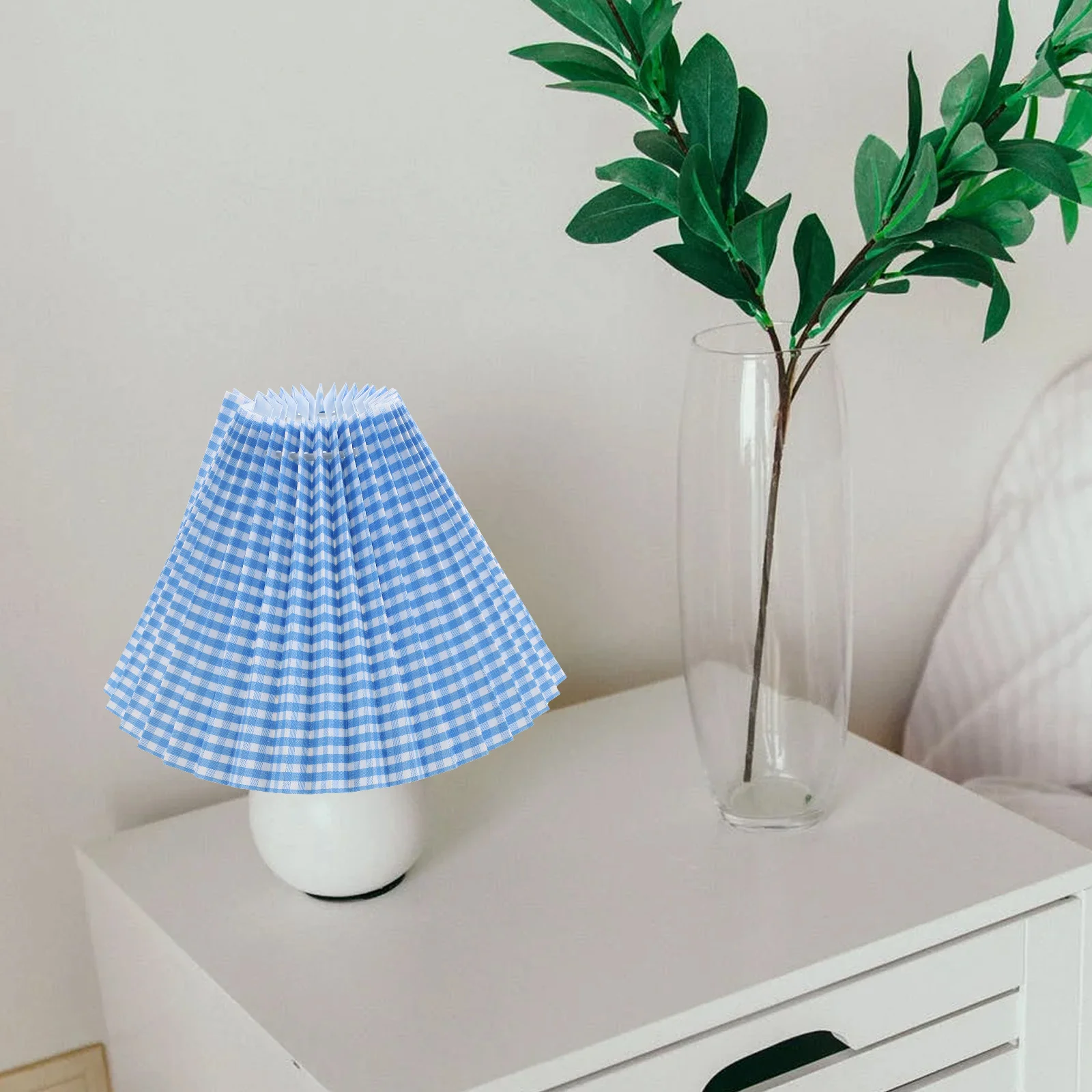 

1Pcs Blue Grid Pleated Lampshade Durable Cloth Light Shade Romantic Home Light Cover Modern Table Lamp Accessory
